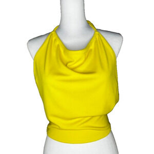 VINTAGE AS IS Patty Woodard Yelow Halter Tie Top 60-80's Decade Wrap Ruffle Cali